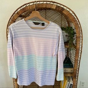 Vintage✨ Eddie Bauer • Tri-Color Pastel Striped Quarter Length Top
